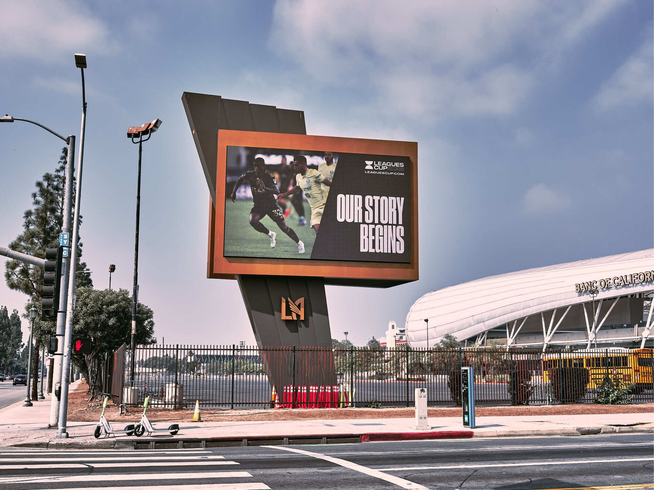 Large Leagues Cup Our story begins billboard in front of Banc of California stadium