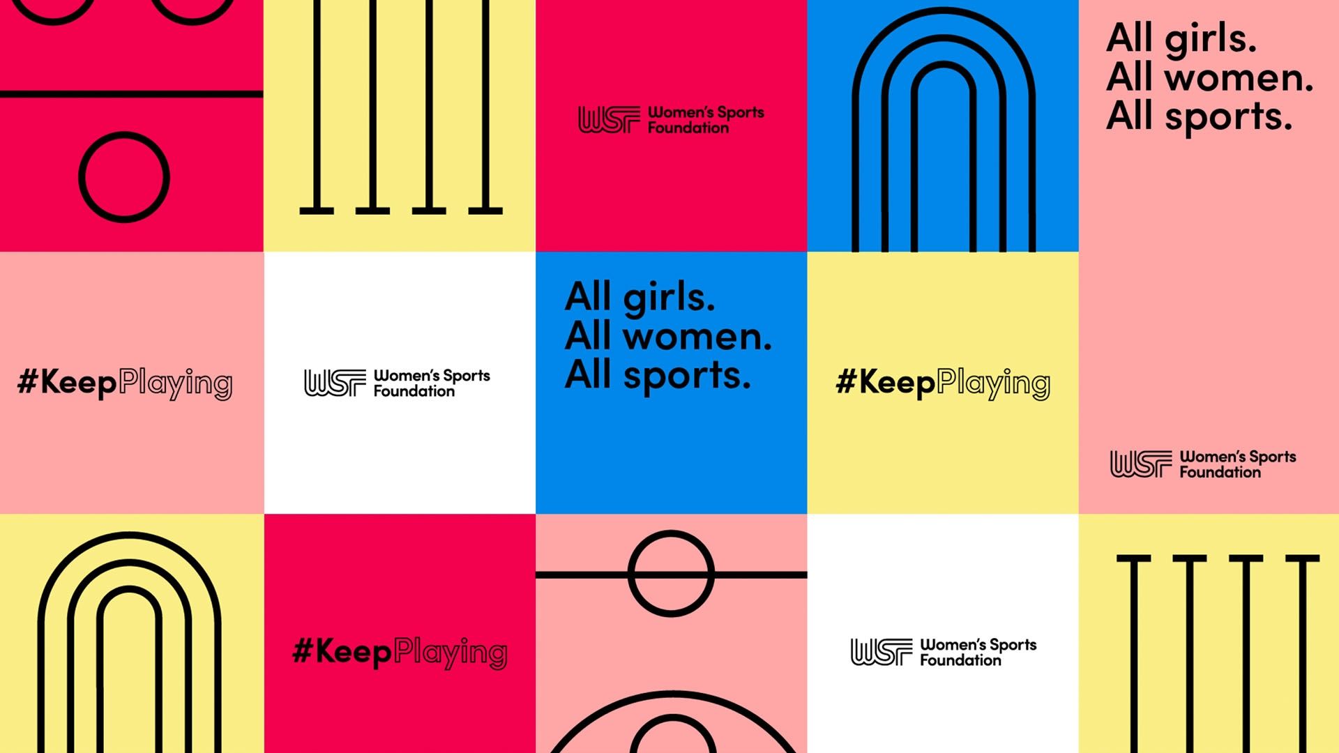 line iconography all girls. all women. all sports #keepPlaying Womens Sports Foundation