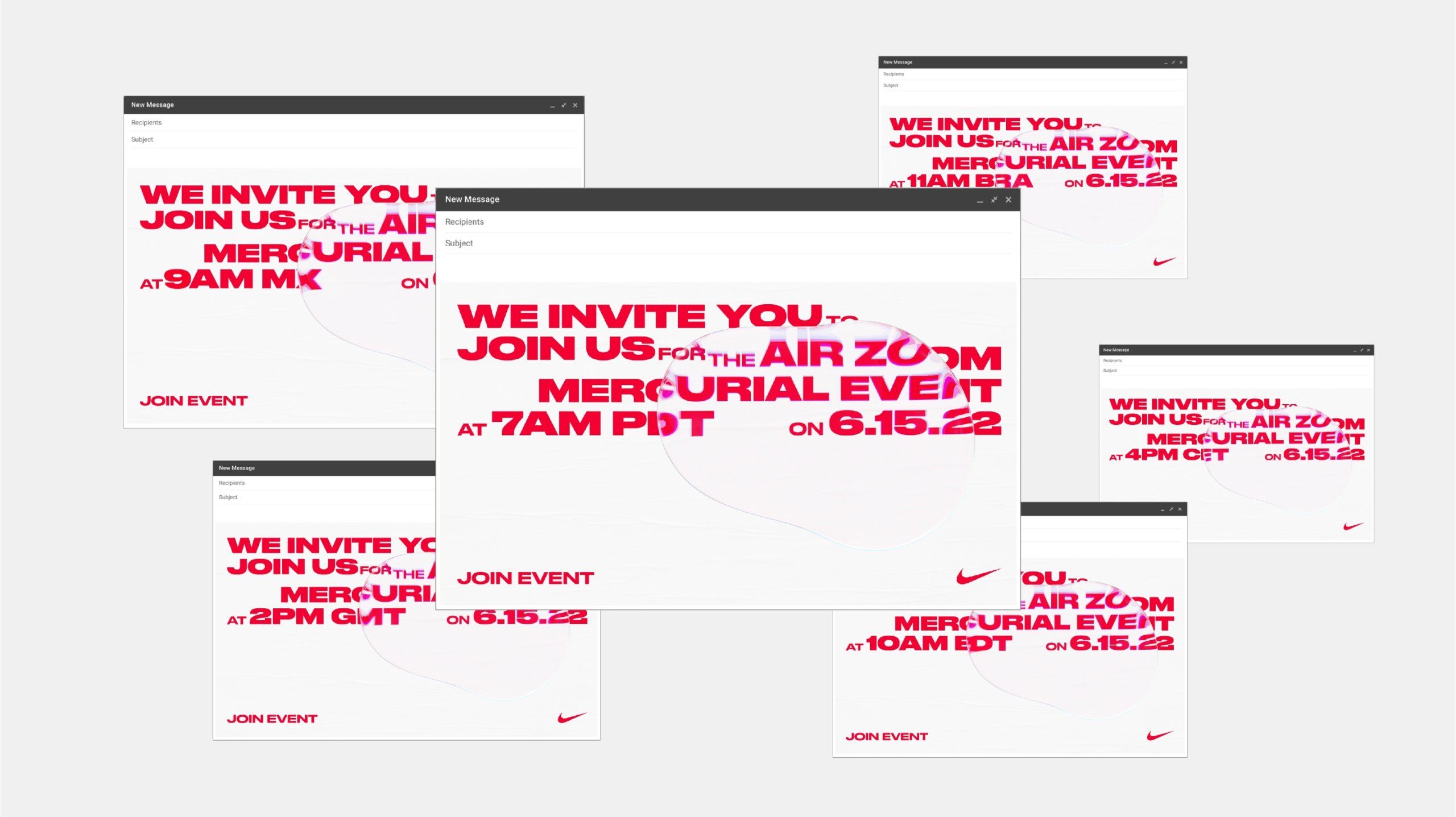 Event invitation reads We invite you to join us for the air zoom mercurial event at 7am pdt on 6.15.22