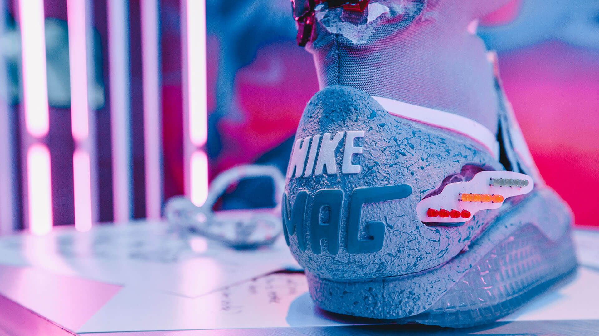 Nike Mag logo on heel of shoe