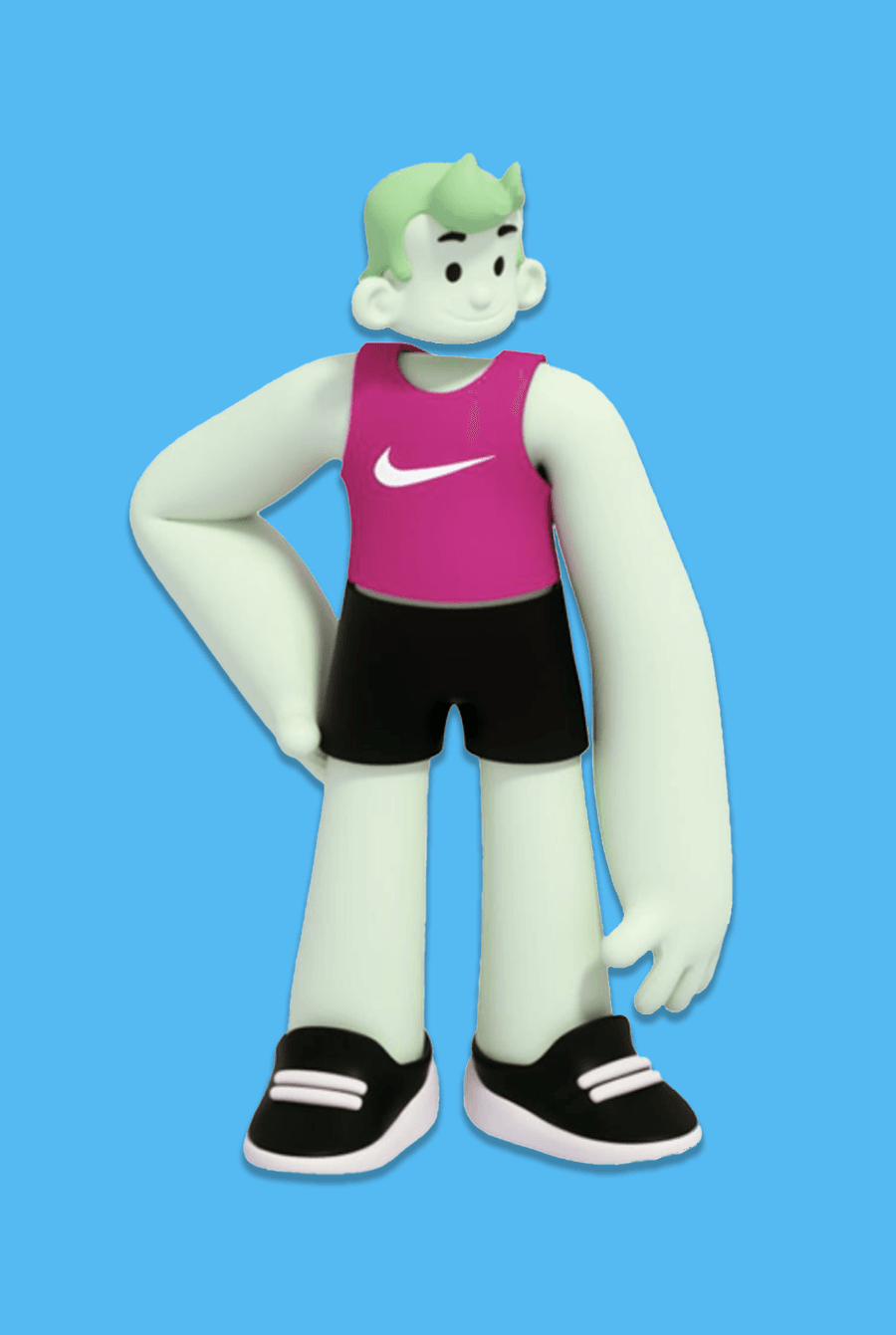Avatar wearing nike tank top, shorts and black sneakers