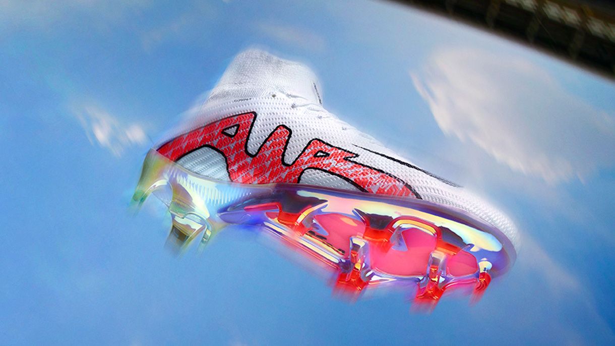Nike Air Mercurial show rendered in clouds with colorful sole