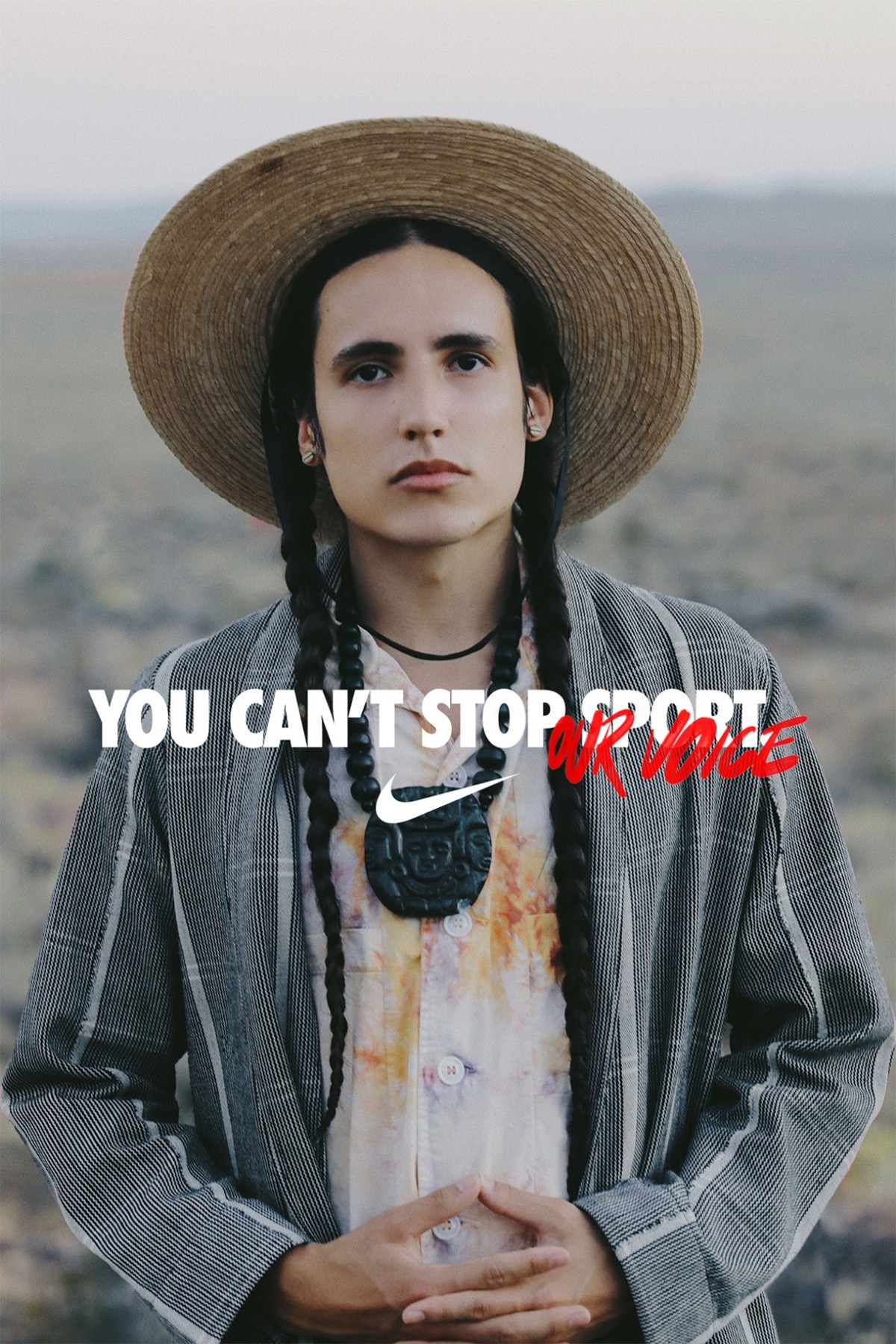 You can't stop sport / our voice - Nike swoosh - Xiuhtezcatl Martinez in desert