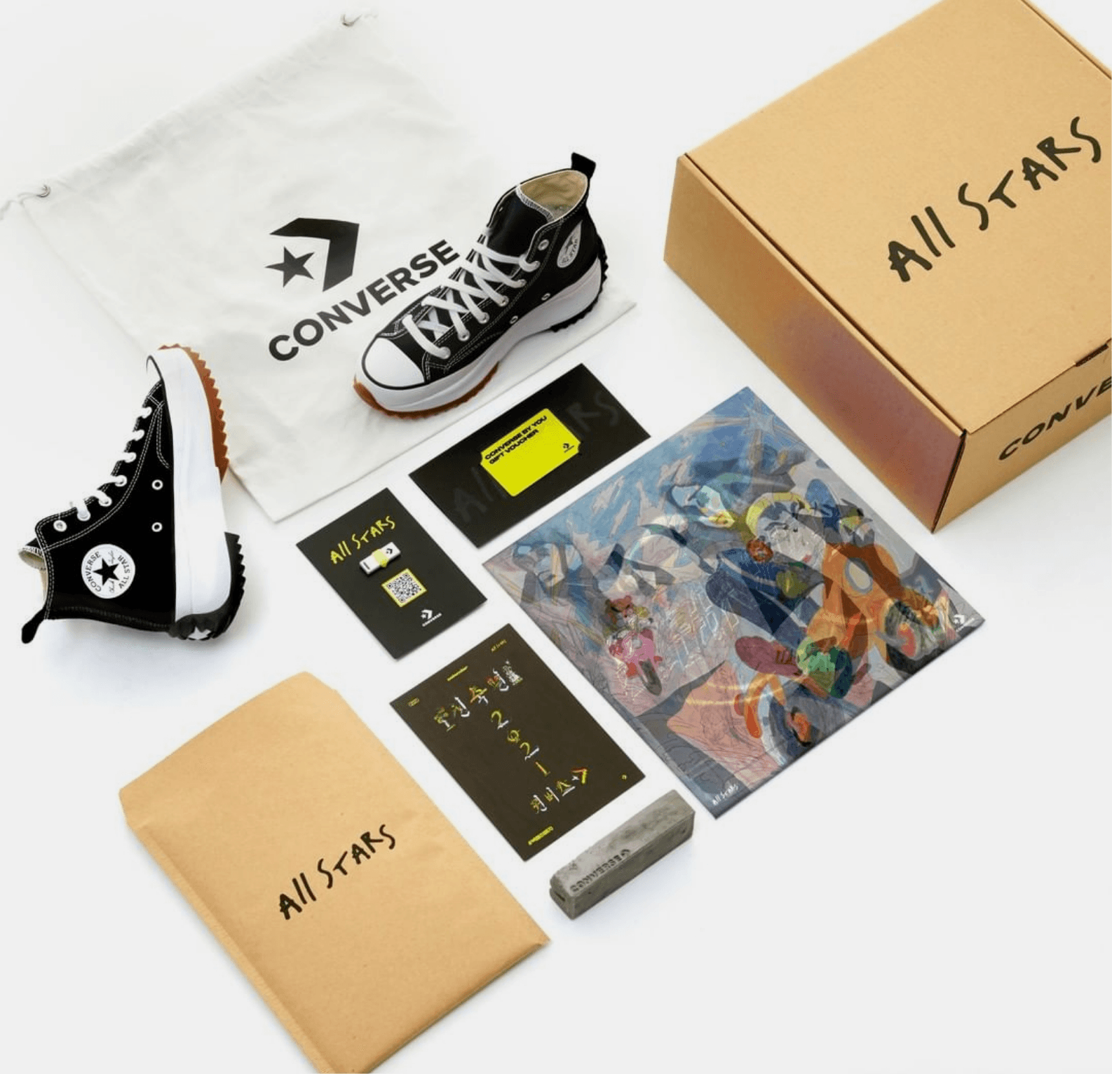 Converse All Star Series seeding package including new All Star sneakers, canvas bag, All Stars Envelope, promotional prints